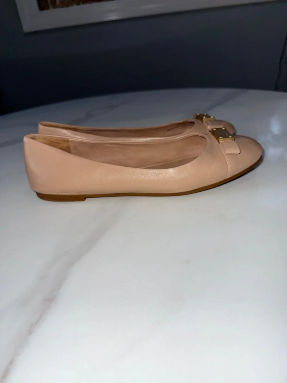 Marc Jacobs Nude Leather Ballet Flats with Gold Plaque